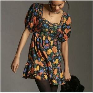 Anthropologie Farm Rio Dress Women Medium Boho Dark Cottage Floral Mini NWT